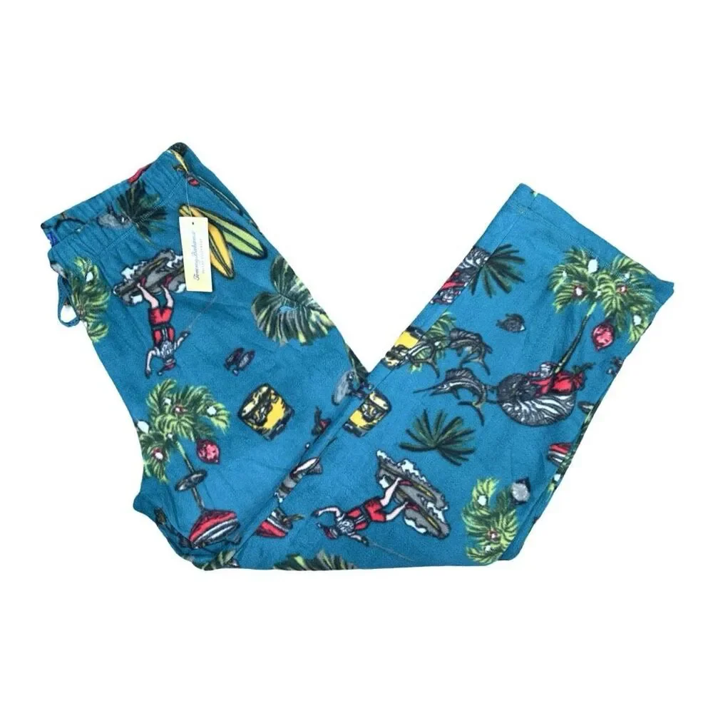 Tommy Bahama Island Sleepwear Santa On Vacation Green Pajama Pants - Size Medium